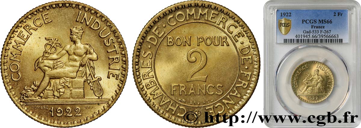 2 francs Chambres de Commerce 1922  F.267/4 ST66 PCGS