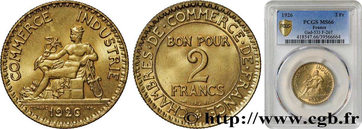 2 francs Chambres de Commerce 1926  F.267/8 FDC66 PCGS