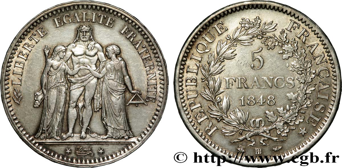 5 francs Hercule, IIe République 1848 Strasbourg F.326/2 AU 