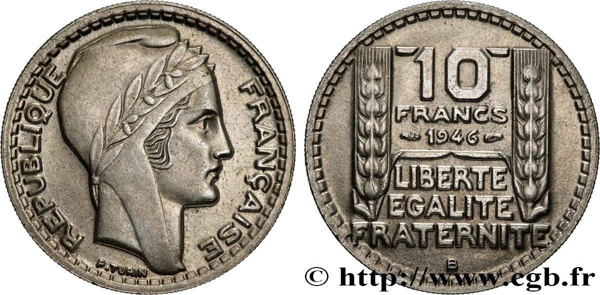 10 francs Turin, grosse tête, rameaux courts 1946 Beaumont-le-Roger F.361A/3 SUP55 