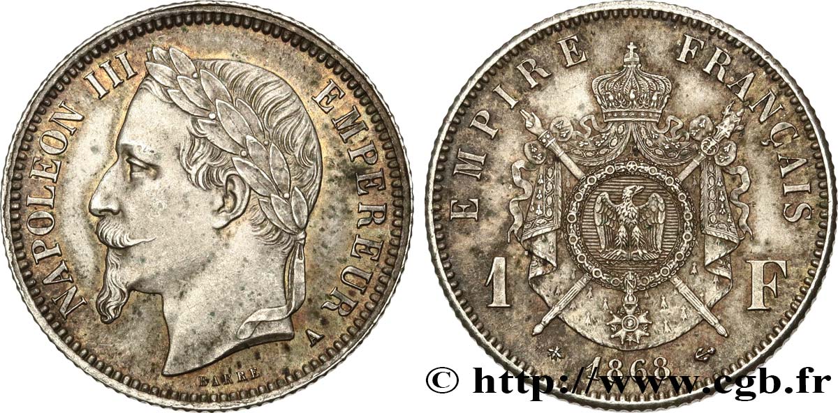 1 franc Napoléon III, tête laurée 1868 Paris F.215/10 EBC61 