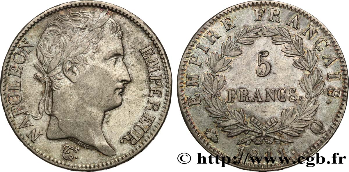 5 francs Napoléon Empereur, Empire français 1811 Perpignan F.307/37 fVZ 
