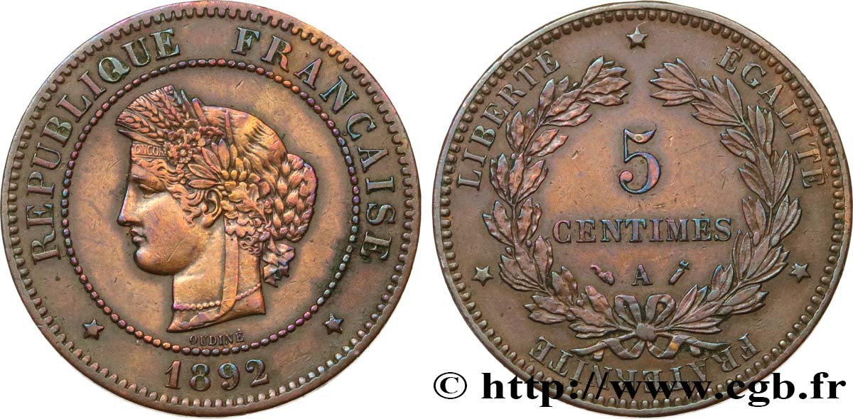 5 centimes Cérès 1892 Paris F.118/34 TTB40 