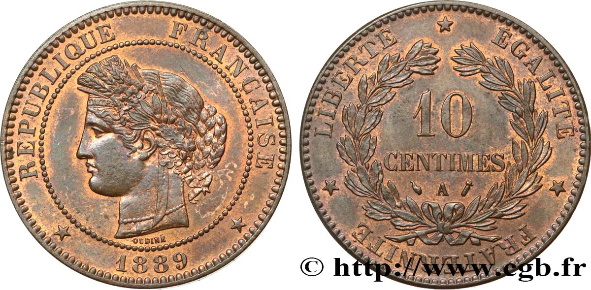 10 centimes Cérès 1889 Paris F.135/34 SPL58 