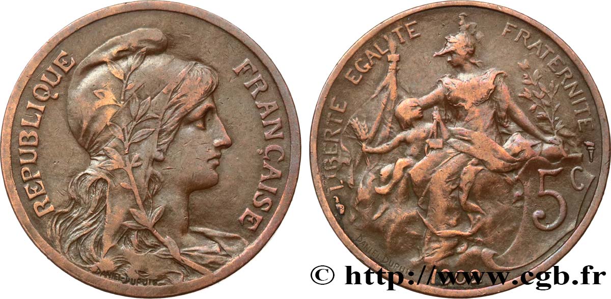 5 centimes Daniel-Dupuis 1902  F.119/12 VF 