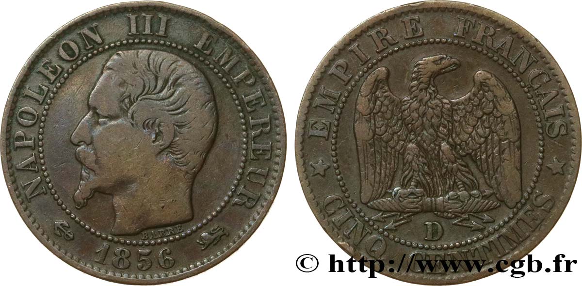 Cinq centimes Napoléon III, tête nue 1856 Lyon F.116/33 BC25 