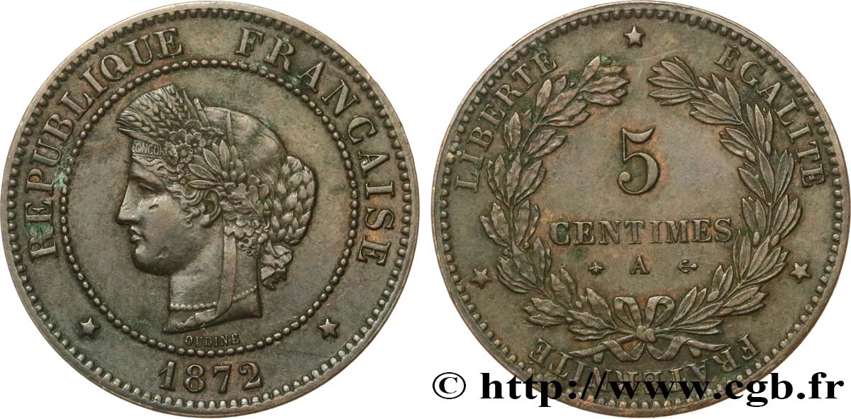 5 centimes Cérès 1872 Paris F.118/4 XF 