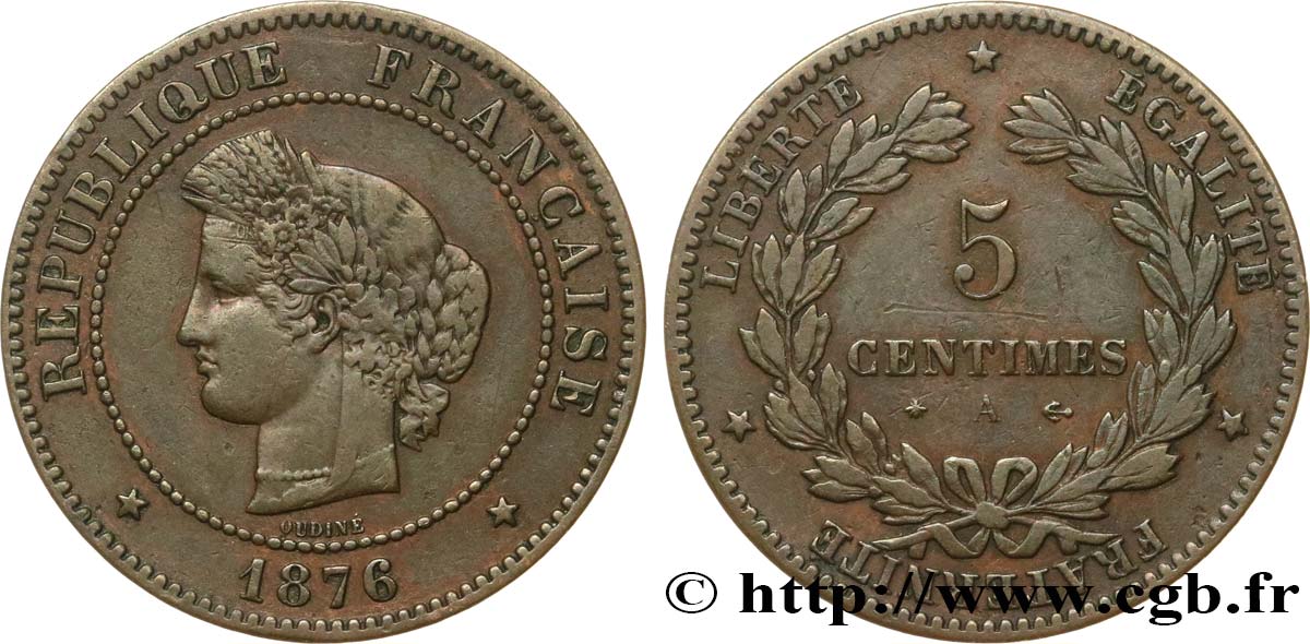 5 centimes Cérès 1876 Paris F.118/13 TB30 