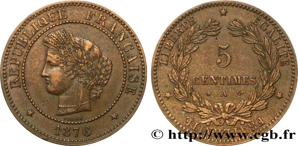 5 centimes Cérès 1876 Paris F.118/13 XF 