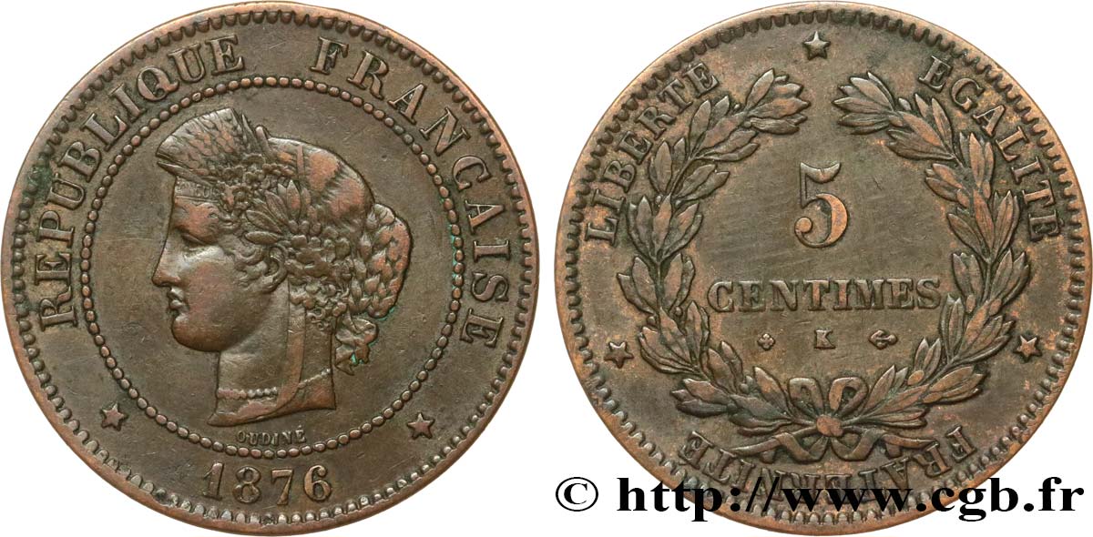 5 centimes Cérès 1876 Bordeaux F.118/14 S35 