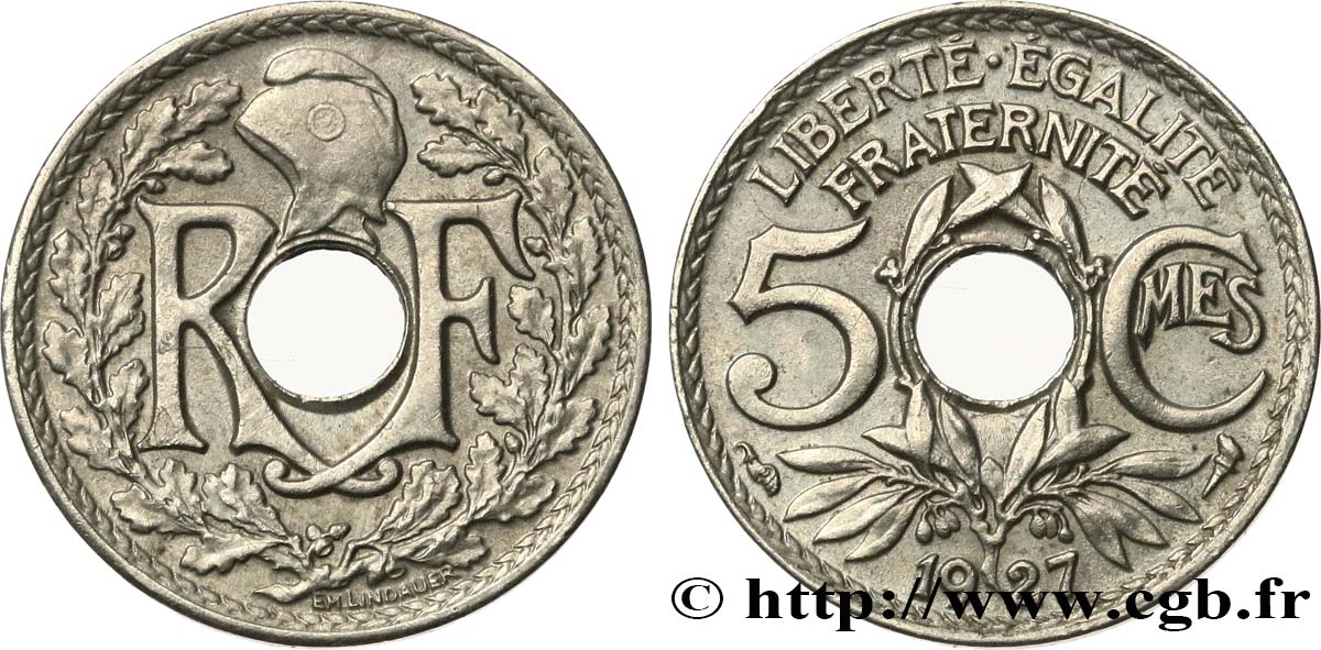 5 centimes Lindauer, petit module 1927  F.122/12 BB45 
