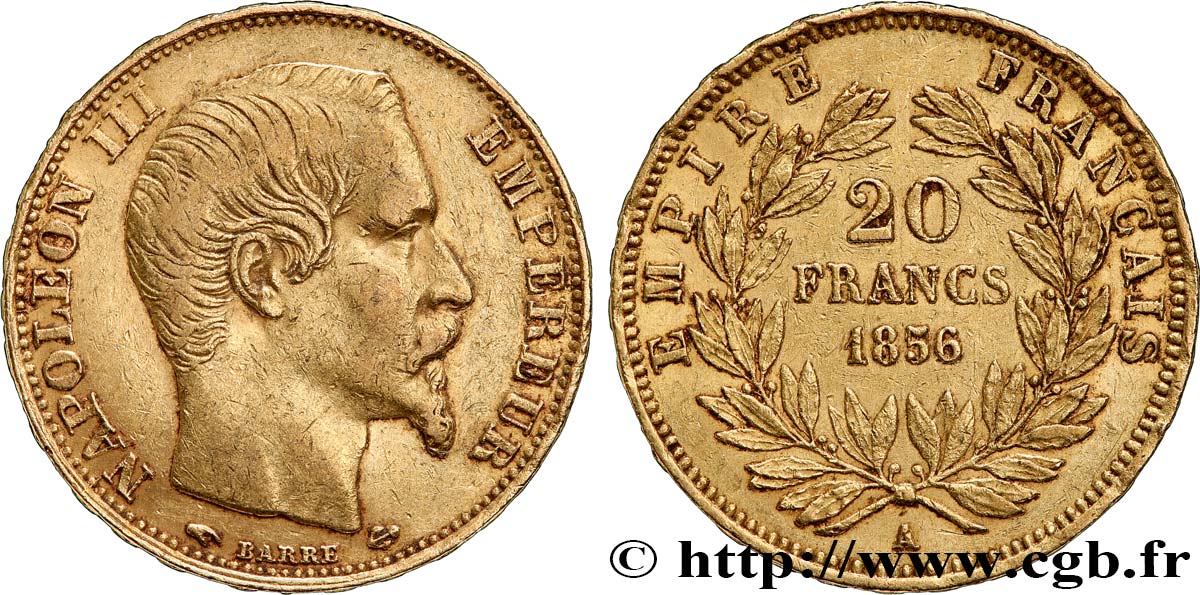 20 francs or Napoléon III, tête nue 1856 Paris F.531/9 XF 