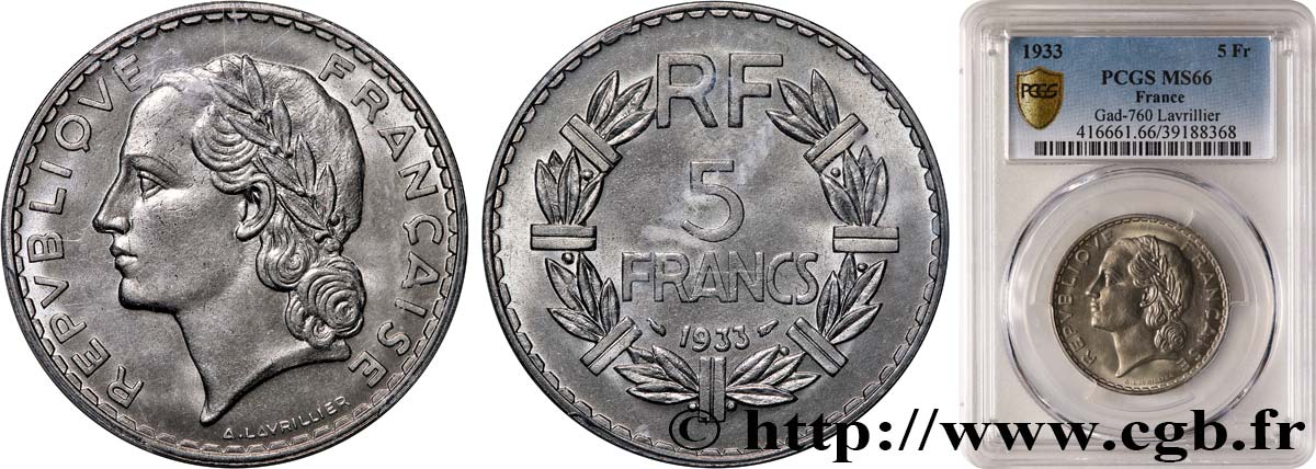 5 francs Lavrillier, nickel 1933  F.336/2 FDC66 PCGS