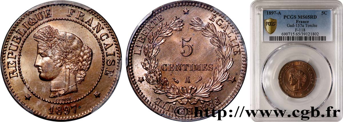 5 centimes Cérès 1897 Paris F.118/39 ST65 PCGS