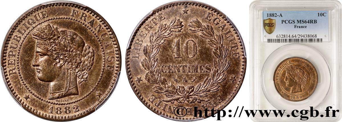 10 centimes Cérès 1882 Paris F.135/26 SC64 PCGS