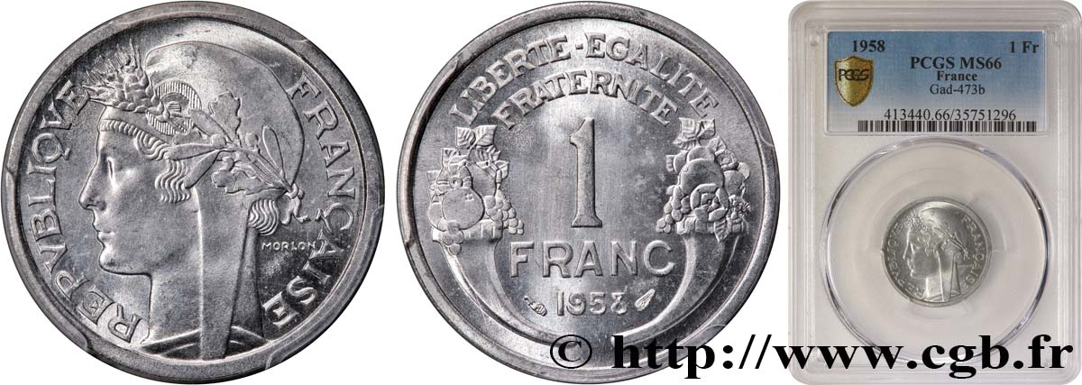 1 franc Morlon, légère 1958  F.221/21 MS66 PCGS