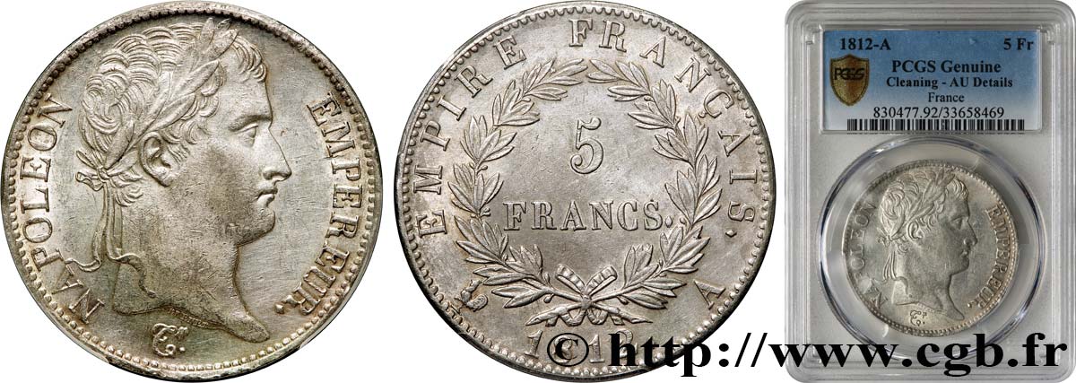 5 francs Napoléon Empereur, Empire français 1812 Paris F.307/41 EBC PCGS