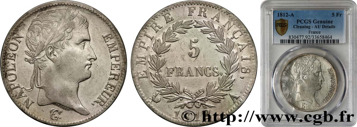 5 francs Napoléon Empereur, Empire français 1812 Paris F.307/41 TTB+ PCGS