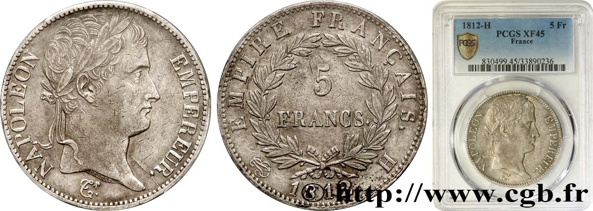 5 francs Napoléon Empereur, Empire français 1812 La Rochelle F.307/45 XF45 PCGS