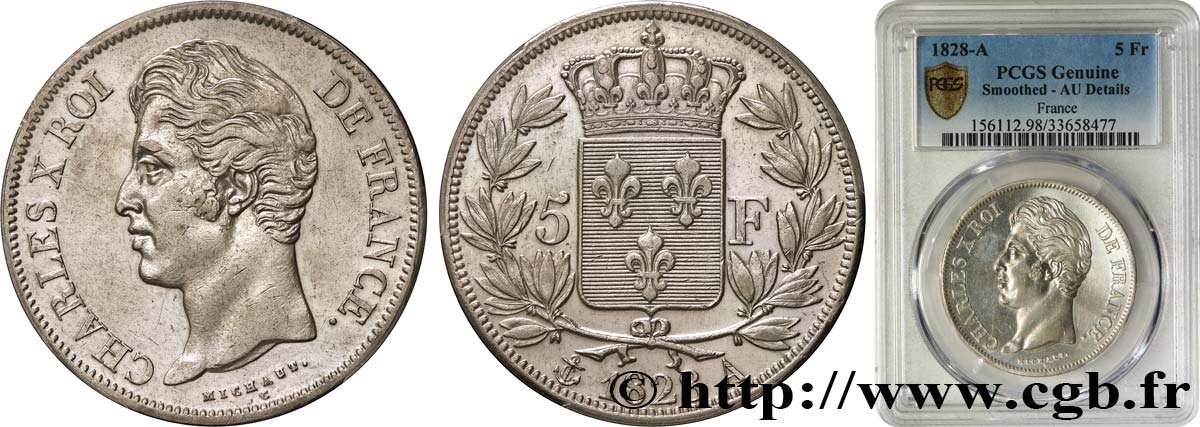 5 francs Charles X, 2e type 1828 Paris F.311/14 AU PCGS
