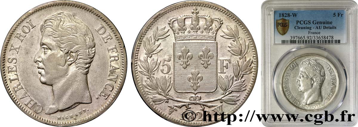 5 francs Charles X, 2e type 1828 Lille F.311/26 fVZ PCGS