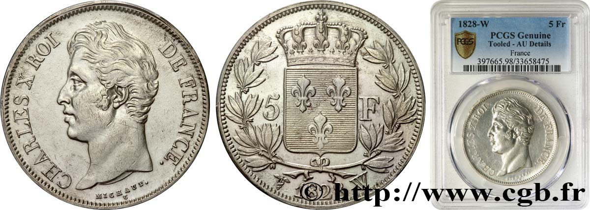 5 francs Charles X, 2e type 1828 Lille F.311/26 VZ PCGS