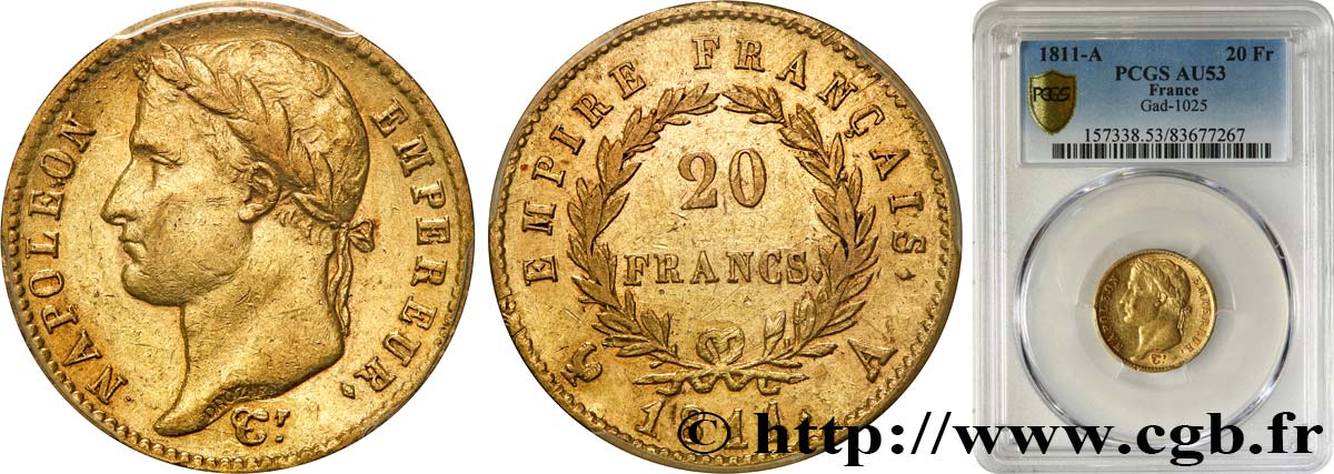 20 francs or Napoléon, tête laurée, Empire français 1811 Paris F.516/16 BB53 PCGS