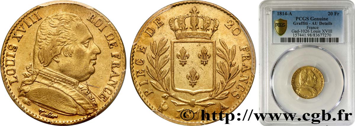 20 francs or Louis XVIII, buste habillé 1814 Paris F.517/1 MBC+ PCGS