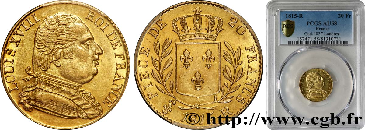 20 francs or Londres 1815 Londres F.518/1 AU58 PCGS