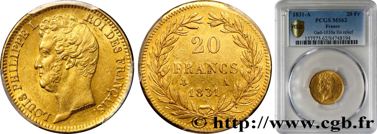 20 francs or Louis-Philippe, Tiolier, tranche inscrite en relief 1831 Paris F.525/2 VZ62 PCGS