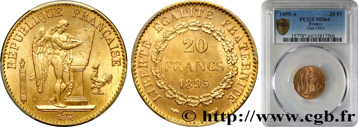 20 francs or Génie, IIIe République 1895 Paris F.533/19 SPL64 PCGS