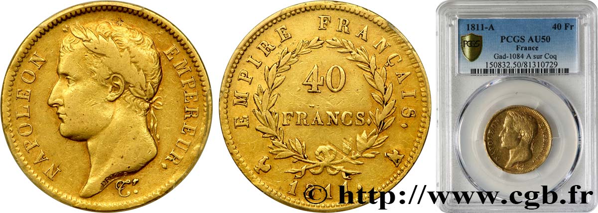 40 francs or Napoléon tête laurée, Empire français 1811 Paris F.541/7 MBC50 PCGS