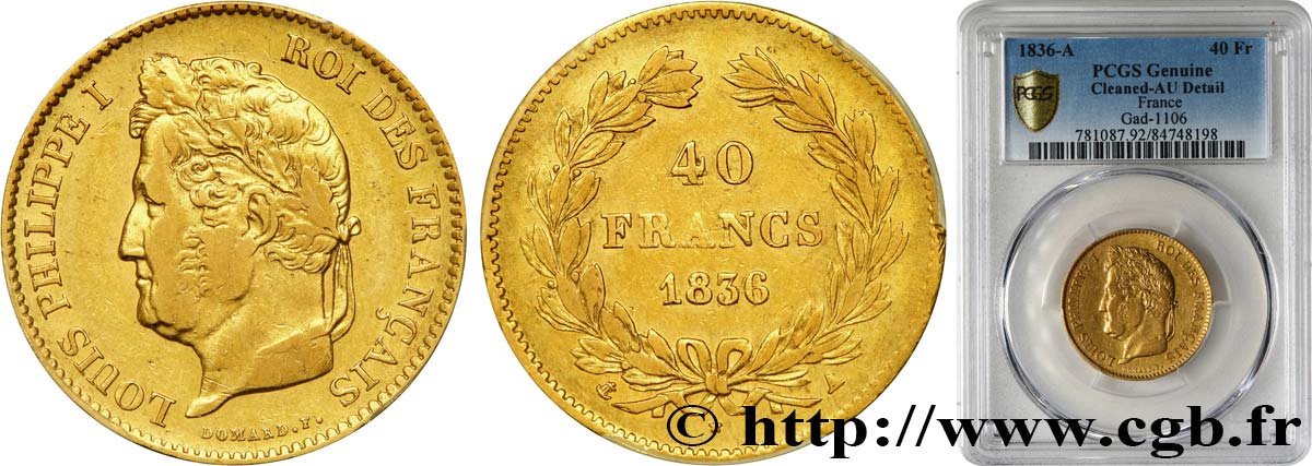 40 francs or Louis-Philippe 1836 Paris F.546/9 TTB+ PCGS