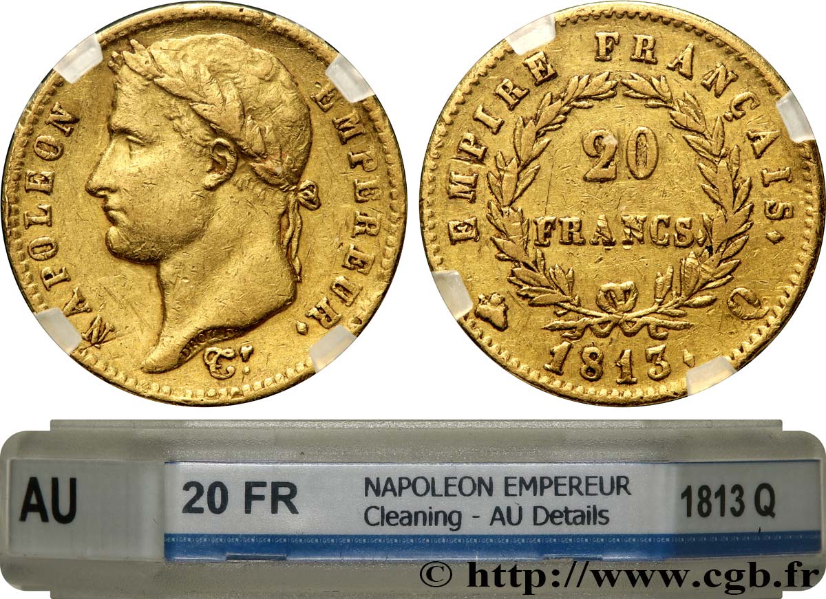 20 francs or Napoléon tête laurée, Empire français 1813 Perpignan F.516/34 MBC+ GENI