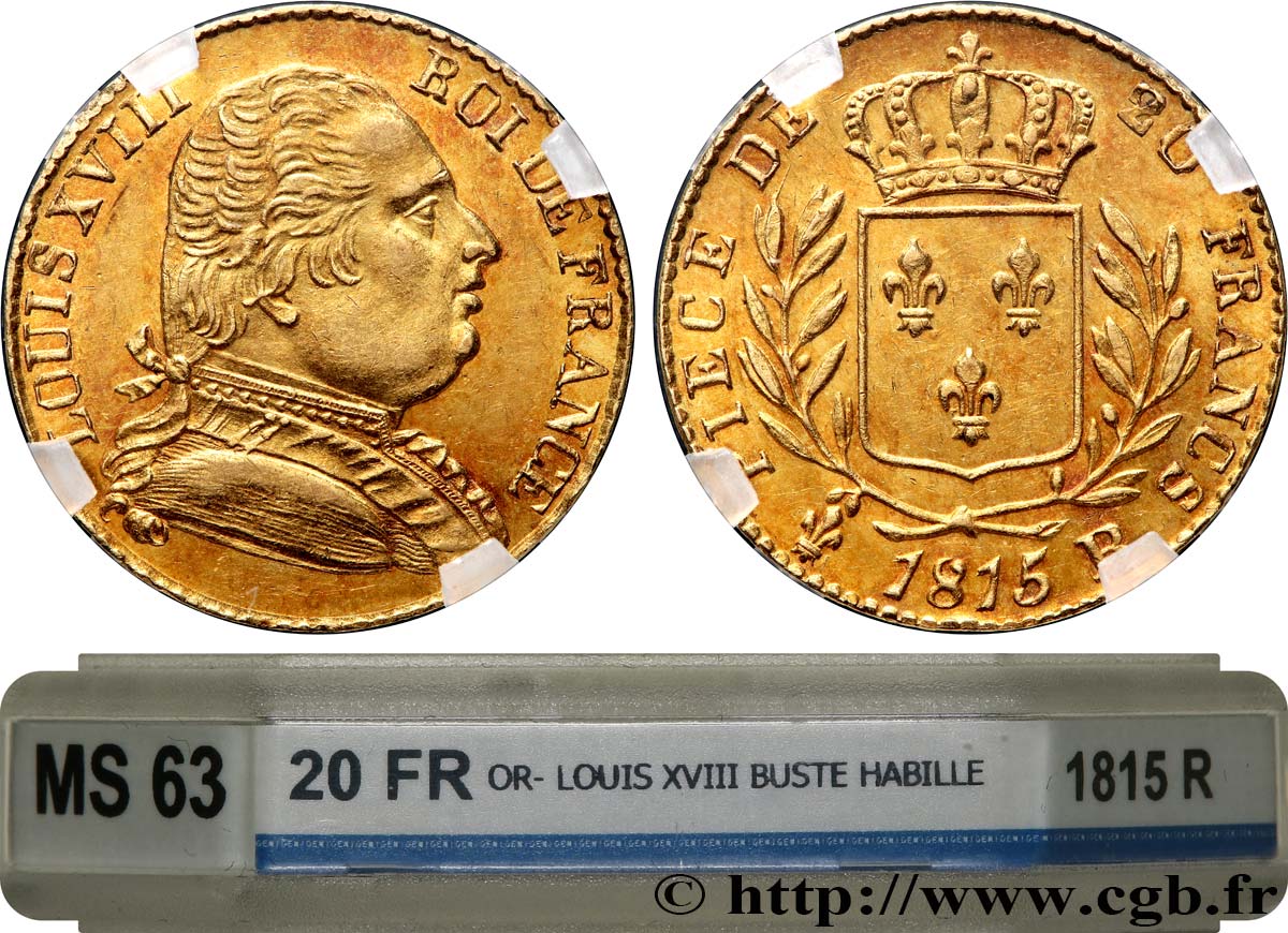 20 francs or Londres 1815 Londres F.518/1 MS63 GENI