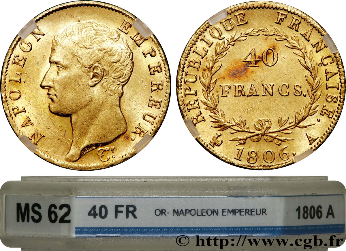 40 francs or Napoléon tête nue, Calendrier grégorien 1806 Paris F.538/1 EBC62 GENI