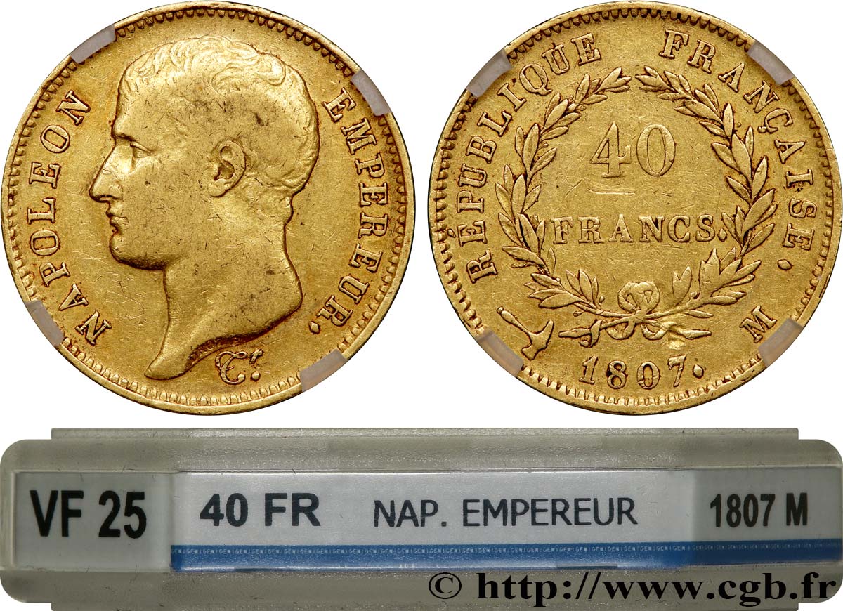 40 francs or Napoléon tête nue, type transitoire 1807 Toulouse F.539/3 VF25 GENI