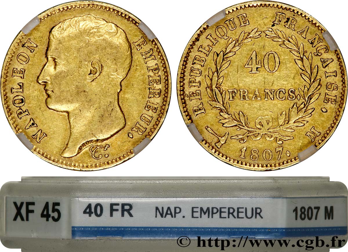 40 francs or Napoléon tête nue, type transitoire 1807 Toulouse F.539/3 BB45 GENI