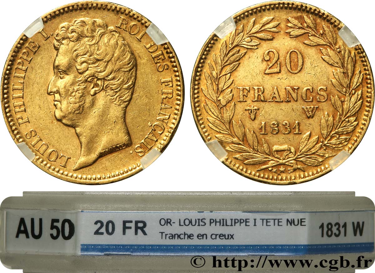20 francs or Louis-Philippe, Tiolier, tranche inscrite en creux 1831 Lille F.524/4 SS50 GENI