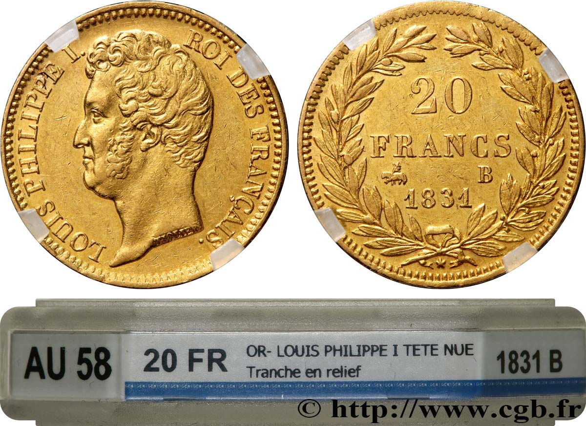 20 francs or Louis-Philippe, Tiolier, tranche inscrite en relief 1831 Rouen F.525/3 SUP58 GENI