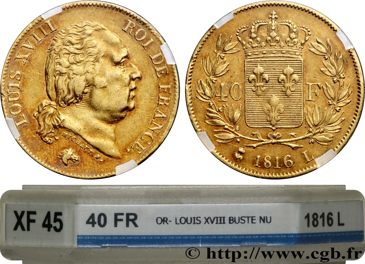 40 francs or Louis XVIII 1816 Bayonne F.542/3 TTB45 GENI