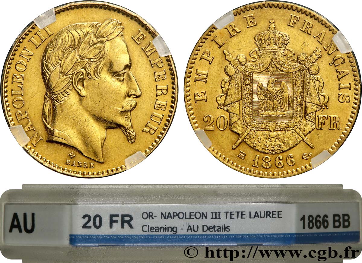 20 francs or Napoléon III, tête laurée 1866 Strasbourg F.532/14 q.SPL GENI