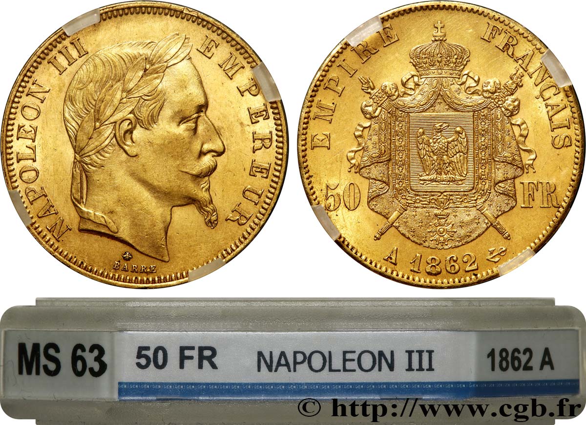 50 francs or Napoléon III, tête laurée 1862 Paris F.548/1 fST63 GENI