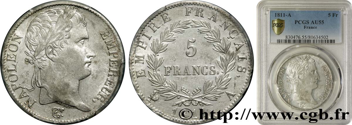 5 francs Napoléon Empereur, Empire français 1811 Paris F.307/27 VZ55 PCGS