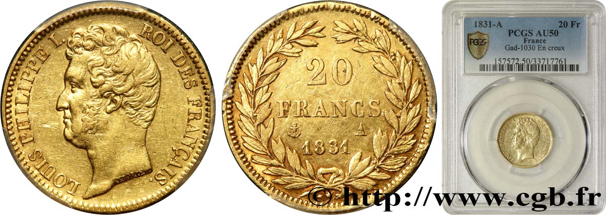 20 francs or Louis-Philippe, Tiolier, tranche inscrite en creux 1831 Paris F.524/2 SS50 PCGS