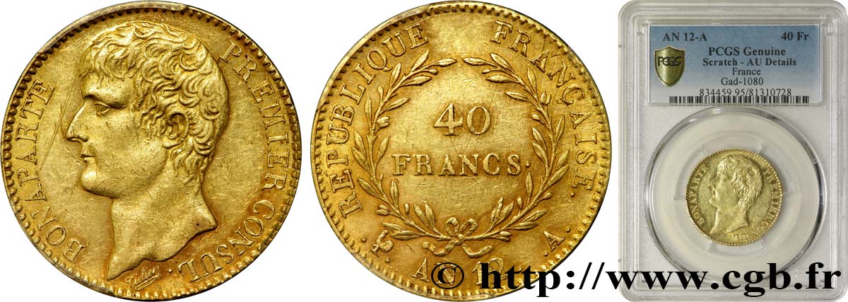40 francs or Bonaparte Premier Consul 1804 Paris F.536/6 SPL PCGS