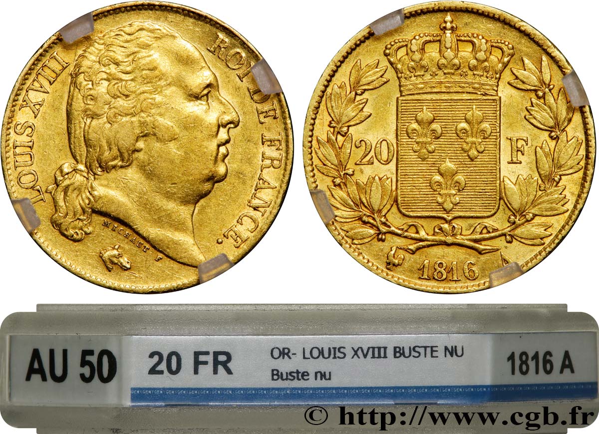 20 francs or Louis XVIII, tête nue 1816 Paris F.519/1 MBC50 GENI