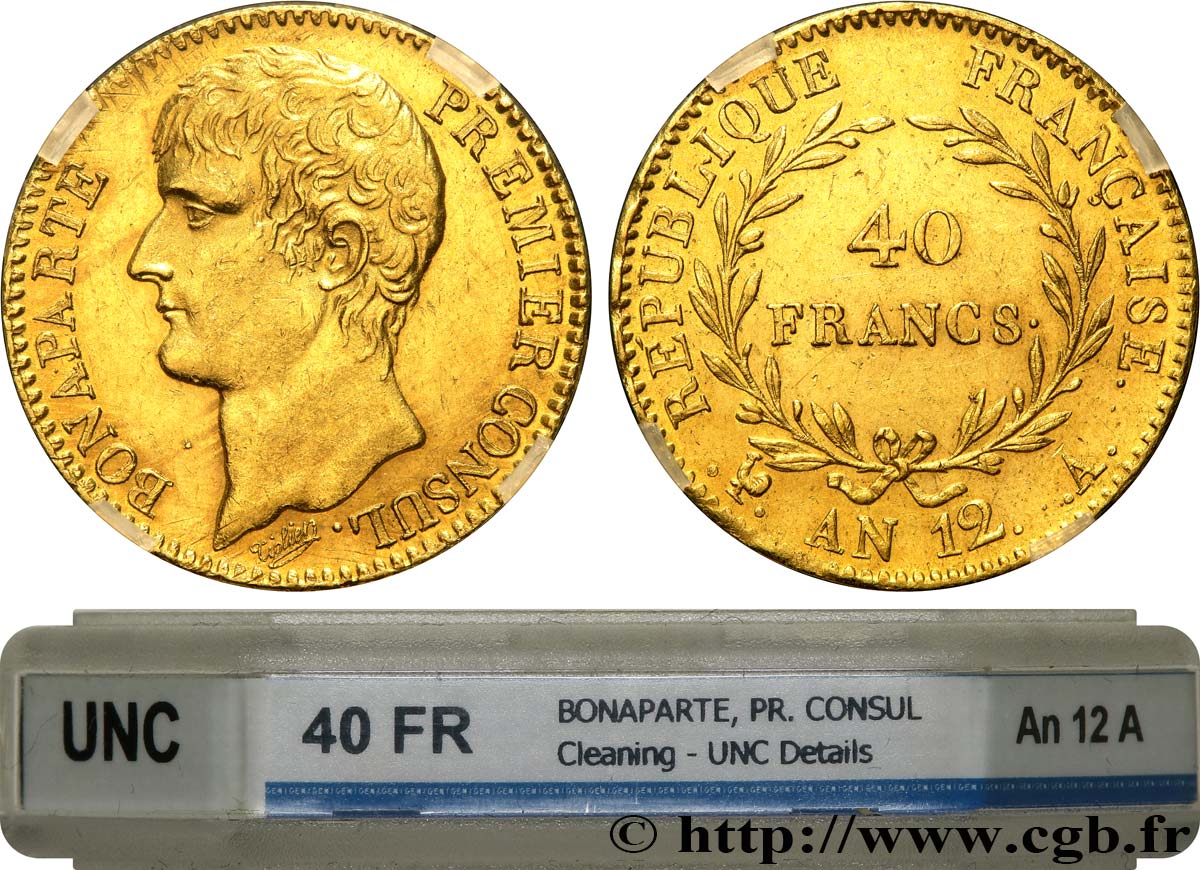 40 francs or Bonaparte Premier Consul 1804 Paris F.536/6 SPL+ GENI