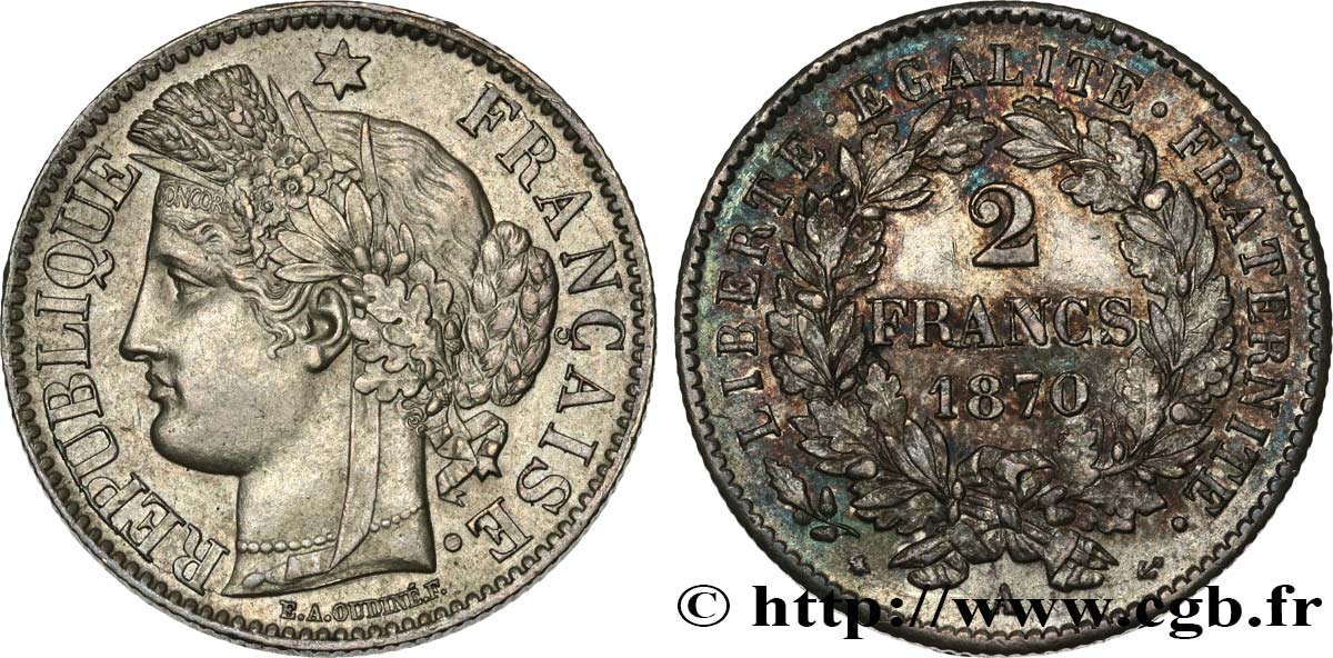 2 francs Cérès, avec légende 1870 Paris F.265/1 VZ58 
