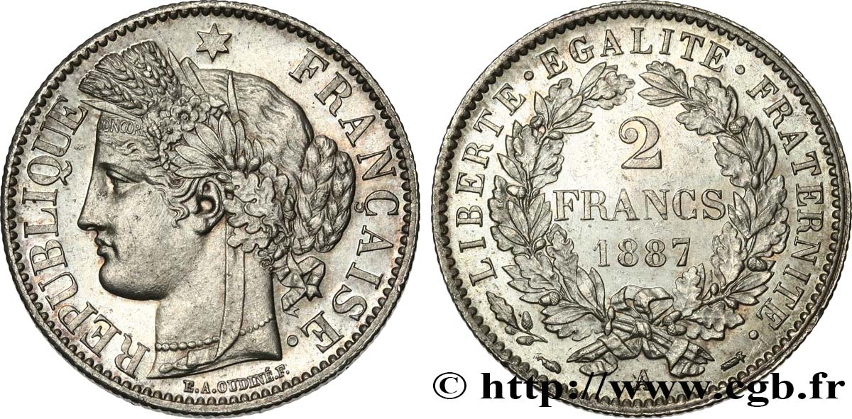 2 francs Cérès, avec légende 1887 Paris F.265/13 EBC62 